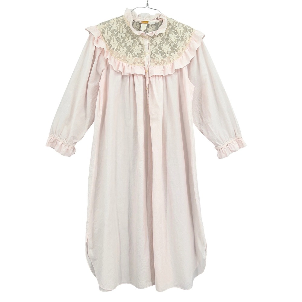 Barbizon Womens Nightgown L Pink Lace Ruffles Grannycore Prairie Vintage 80s